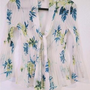 Allison Taylor Sheer Floral Blouse - White and Blue